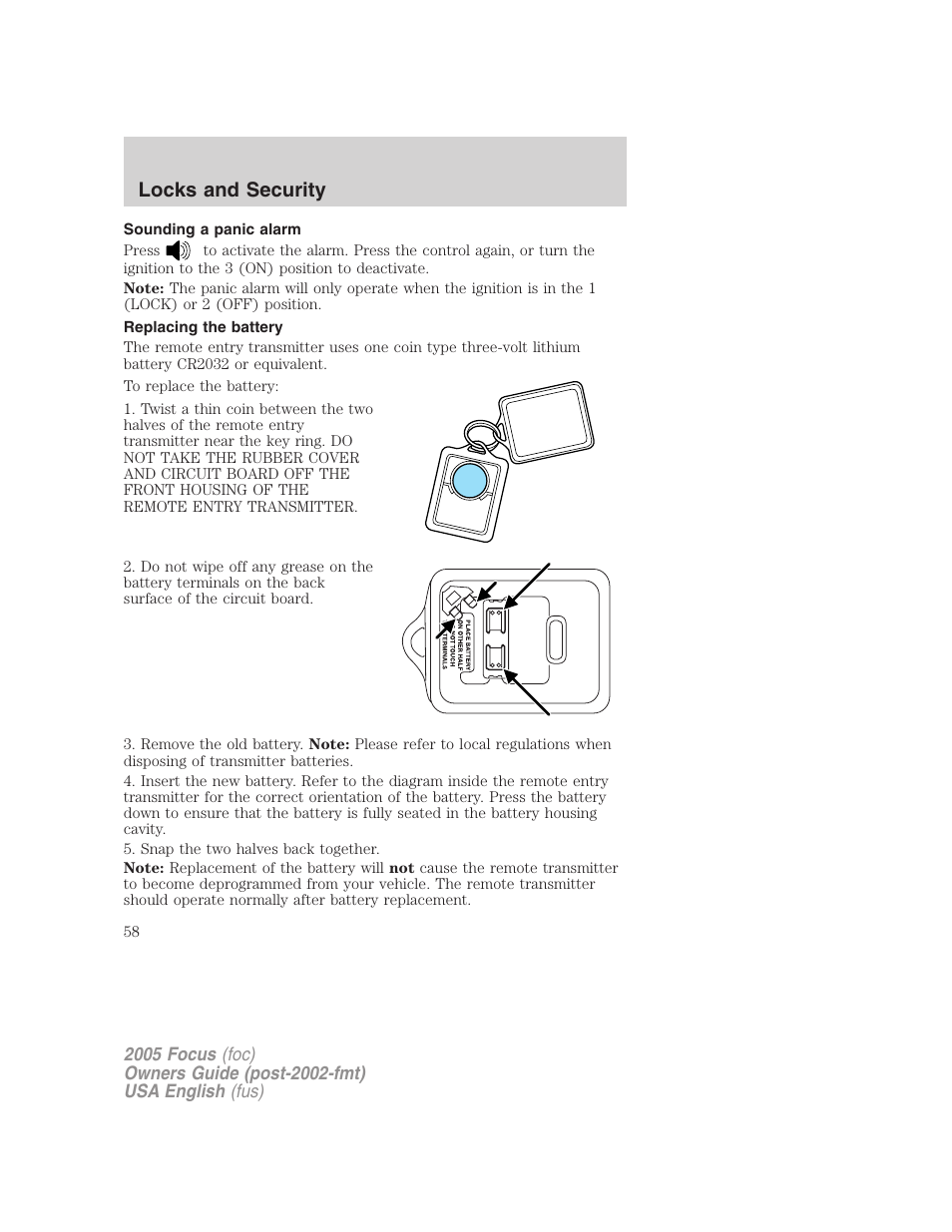 Locks and security | FORD 2005 Focus v.1 User Manual | Page 58 / 224