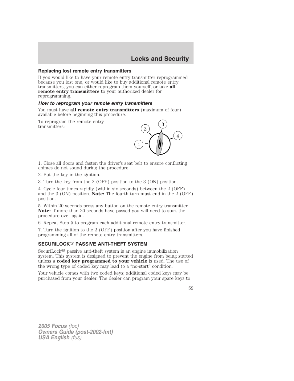 Locks and security | FORD 2005 Focus v.1 User Manual | Page 59 / 224