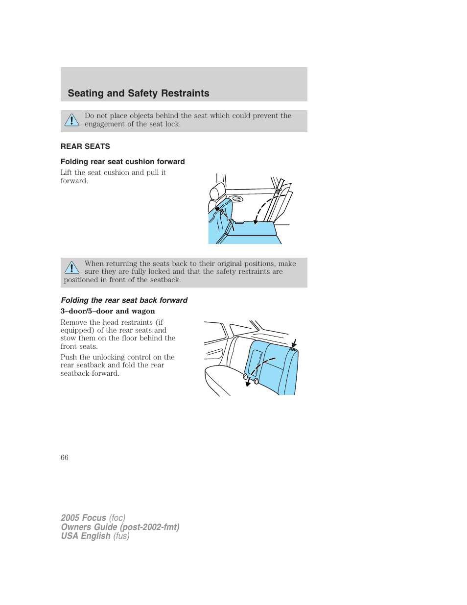 Seating and safety restraints | FORD 2005 Focus v.1 User Manual | Page 66 / 224