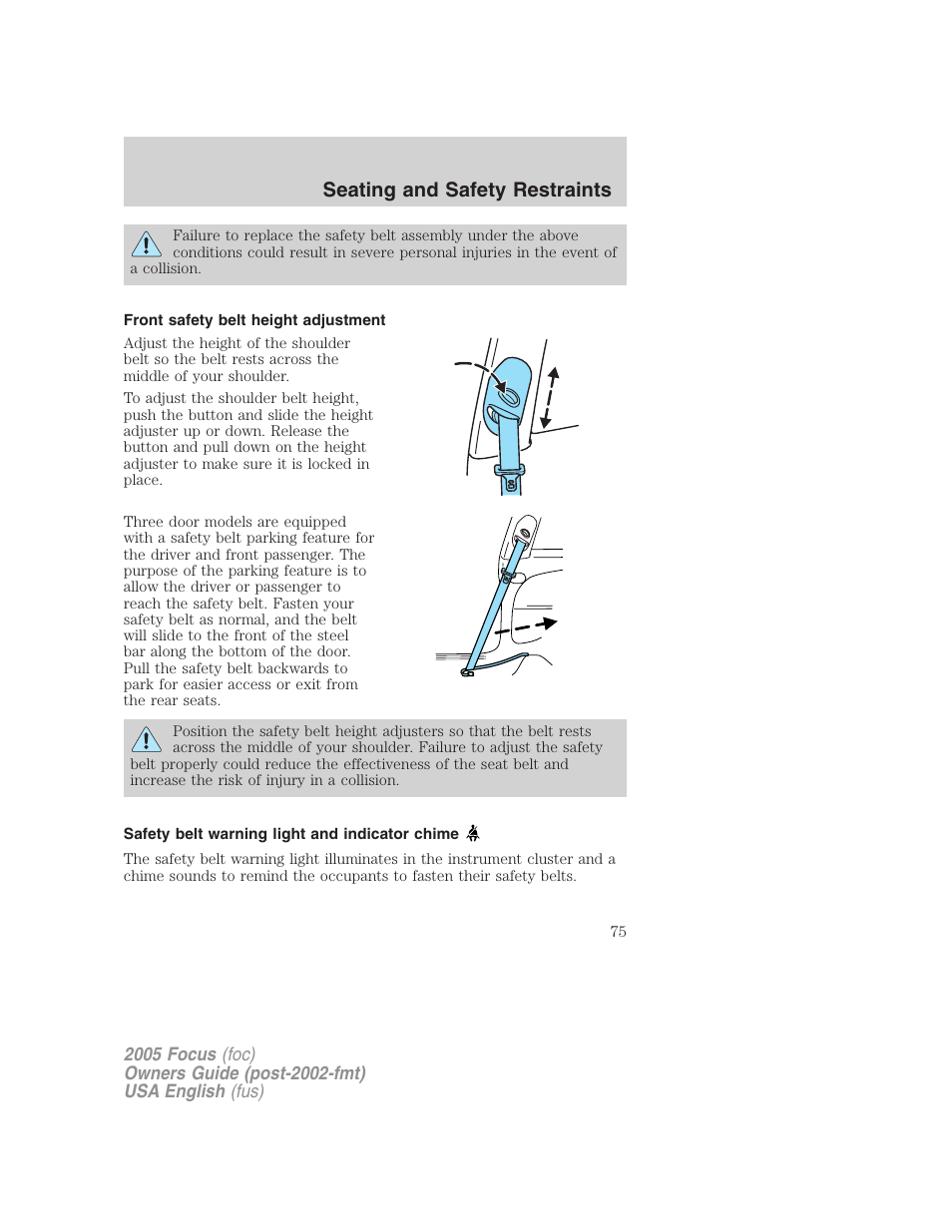 Seating and safety restraints | FORD 2005 Focus v.1 User Manual | Page 75 / 224