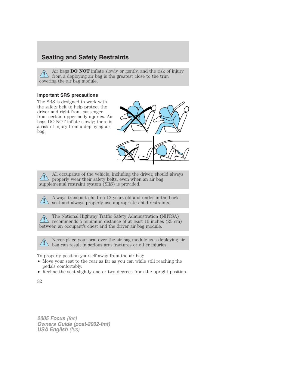 Seating and safety restraints | FORD 2005 Focus v.1 User Manual | Page 82 / 224