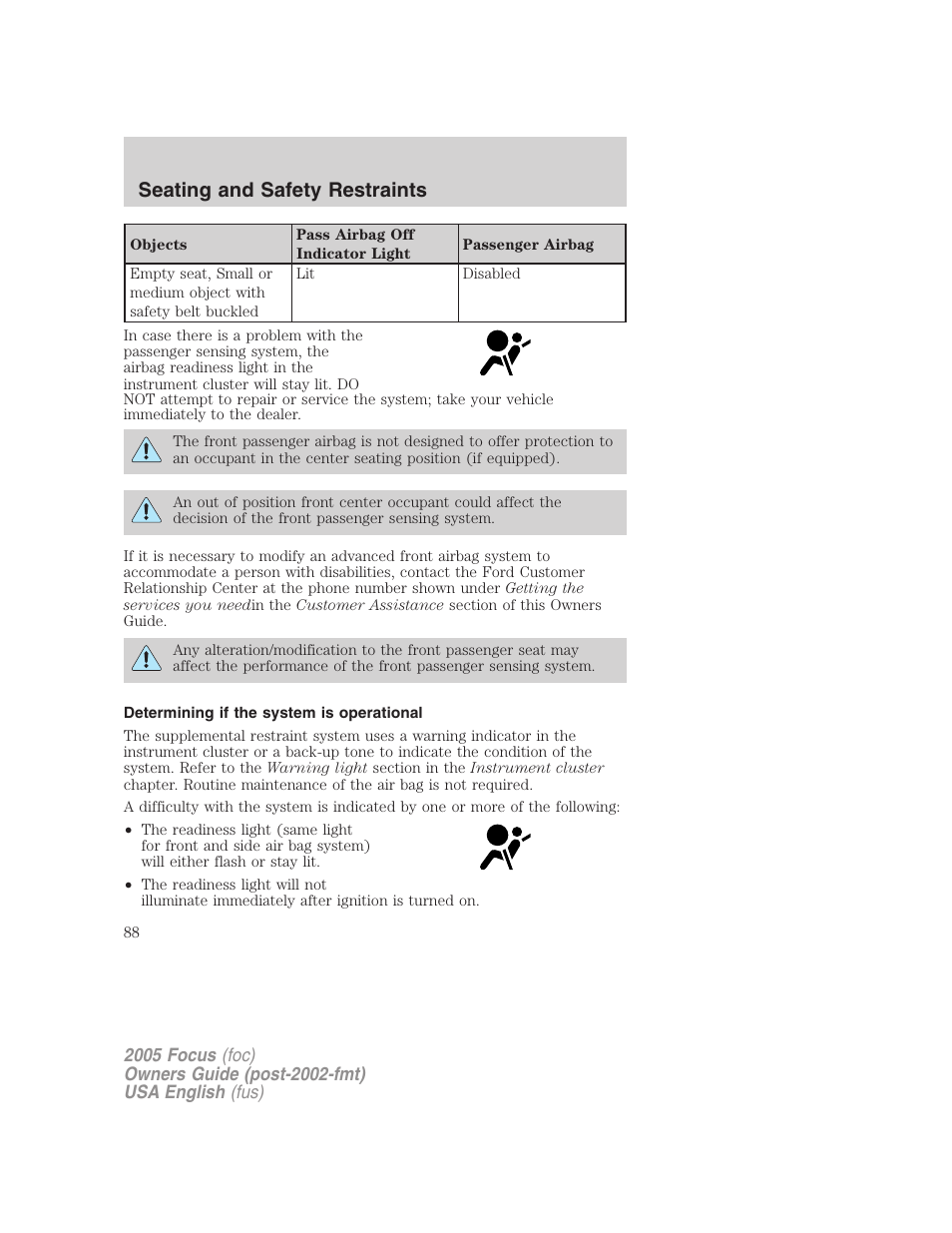 Seating and safety restraints | FORD 2005 Focus v.1 User Manual | Page 88 / 224