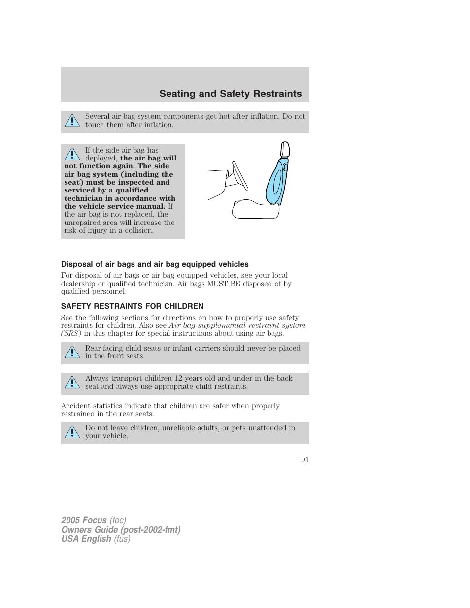 Seating and safety restraints | FORD 2005 Focus v.1 User Manual | Page 91 / 224