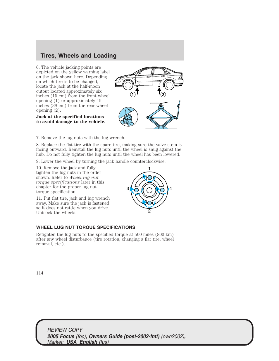 Tires, wheels and loading | FORD 2005 Focus v.2 User Manual | Page 114 / 224