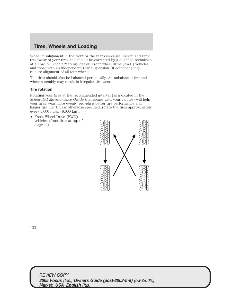 Tires, wheels and loading | FORD 2005 Focus v.2 User Manual | Page 122 / 224