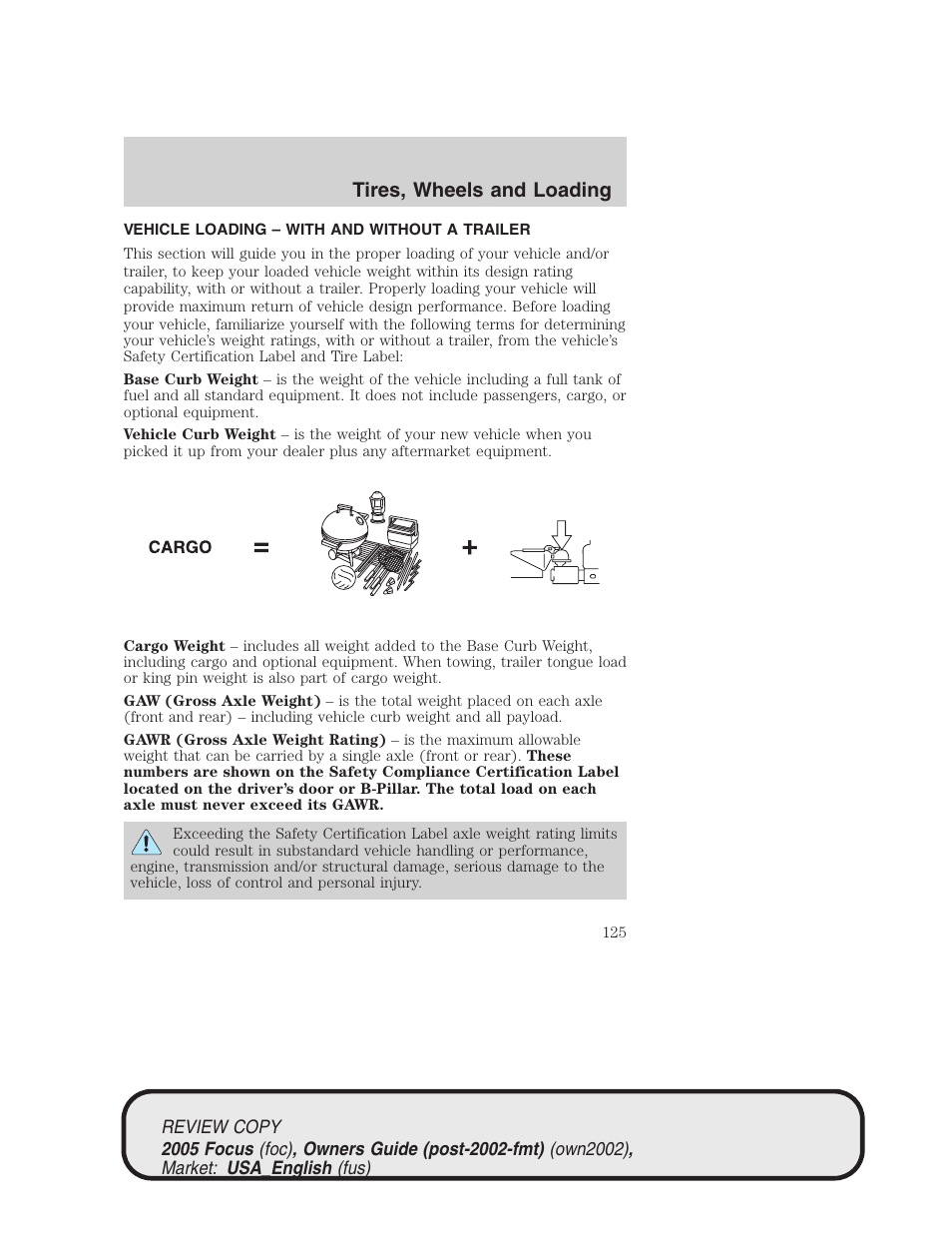 Tires, wheels and loading | FORD 2005 Focus v.2 User Manual | Page 125 / 224