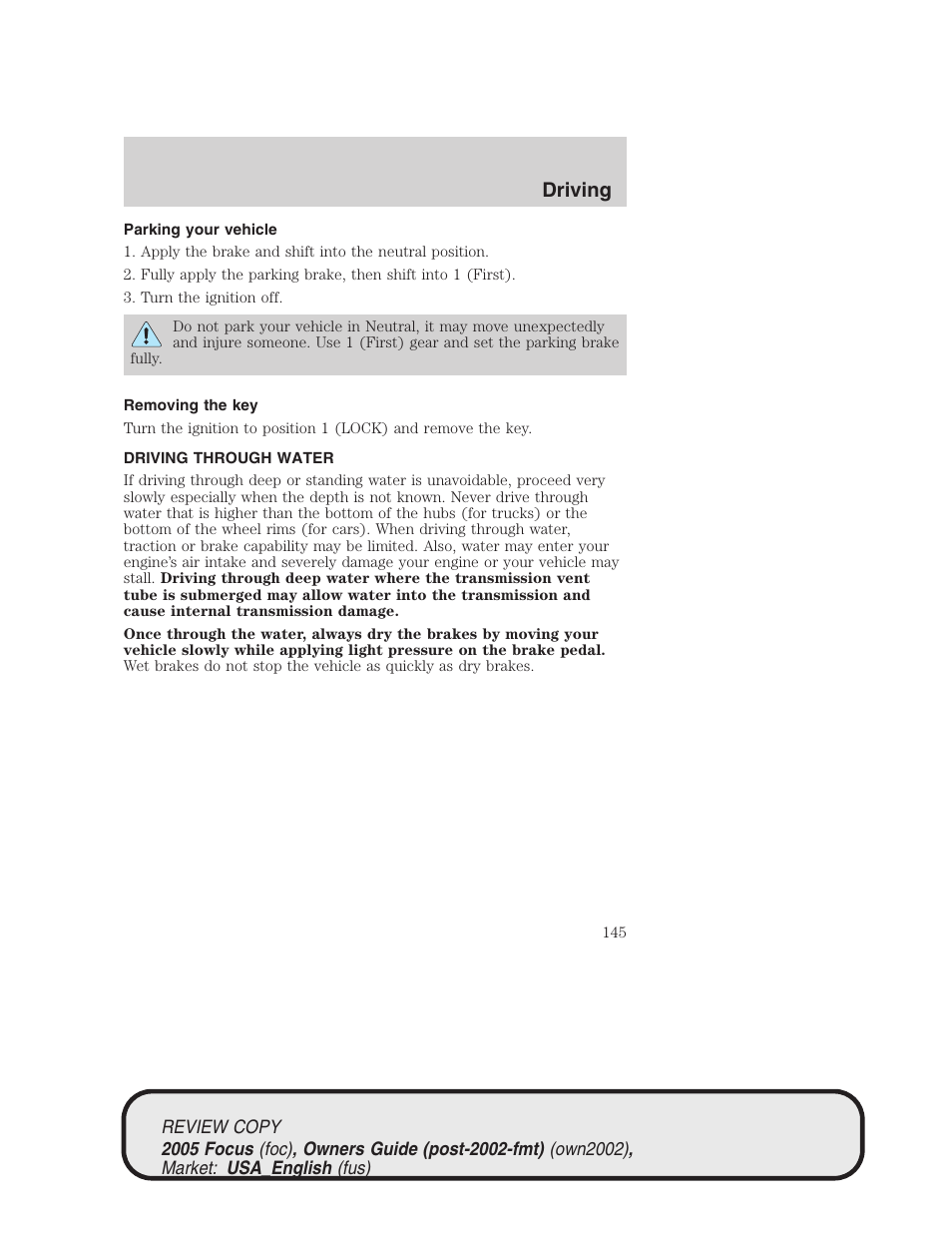 Driving | FORD 2005 Focus v.2 User Manual | Page 145 / 224