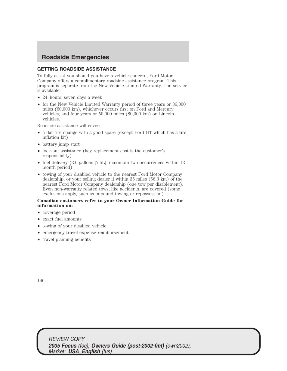 Roadside emergencies | FORD 2005 Focus v.2 User Manual | Page 146 / 224