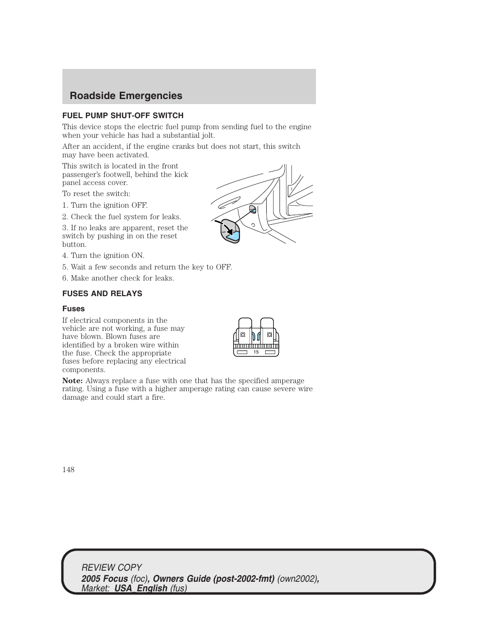 Roadside emergencies | FORD 2005 Focus v.2 User Manual | Page 148 / 224