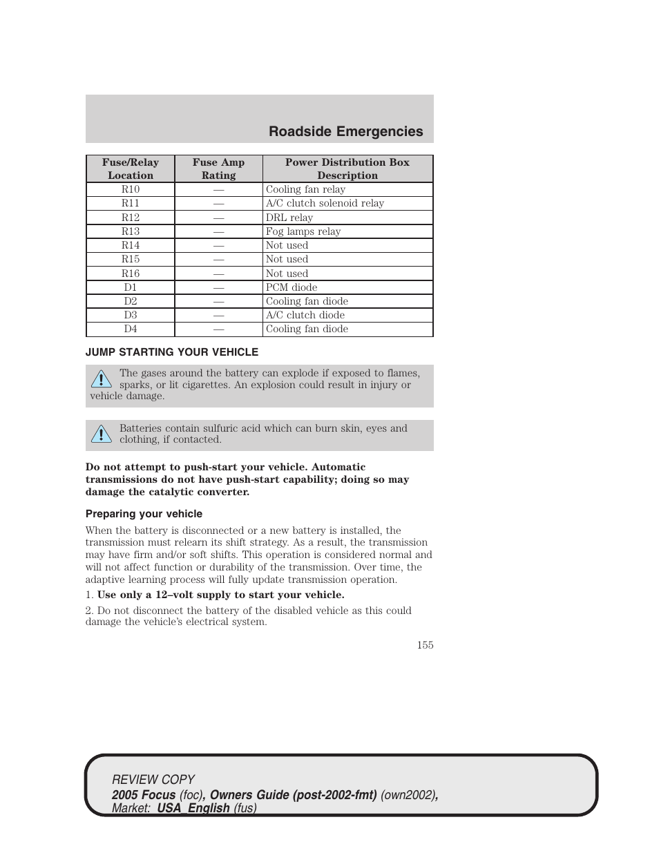 Roadside emergencies | FORD 2005 Focus v.2 User Manual | Page 155 / 224