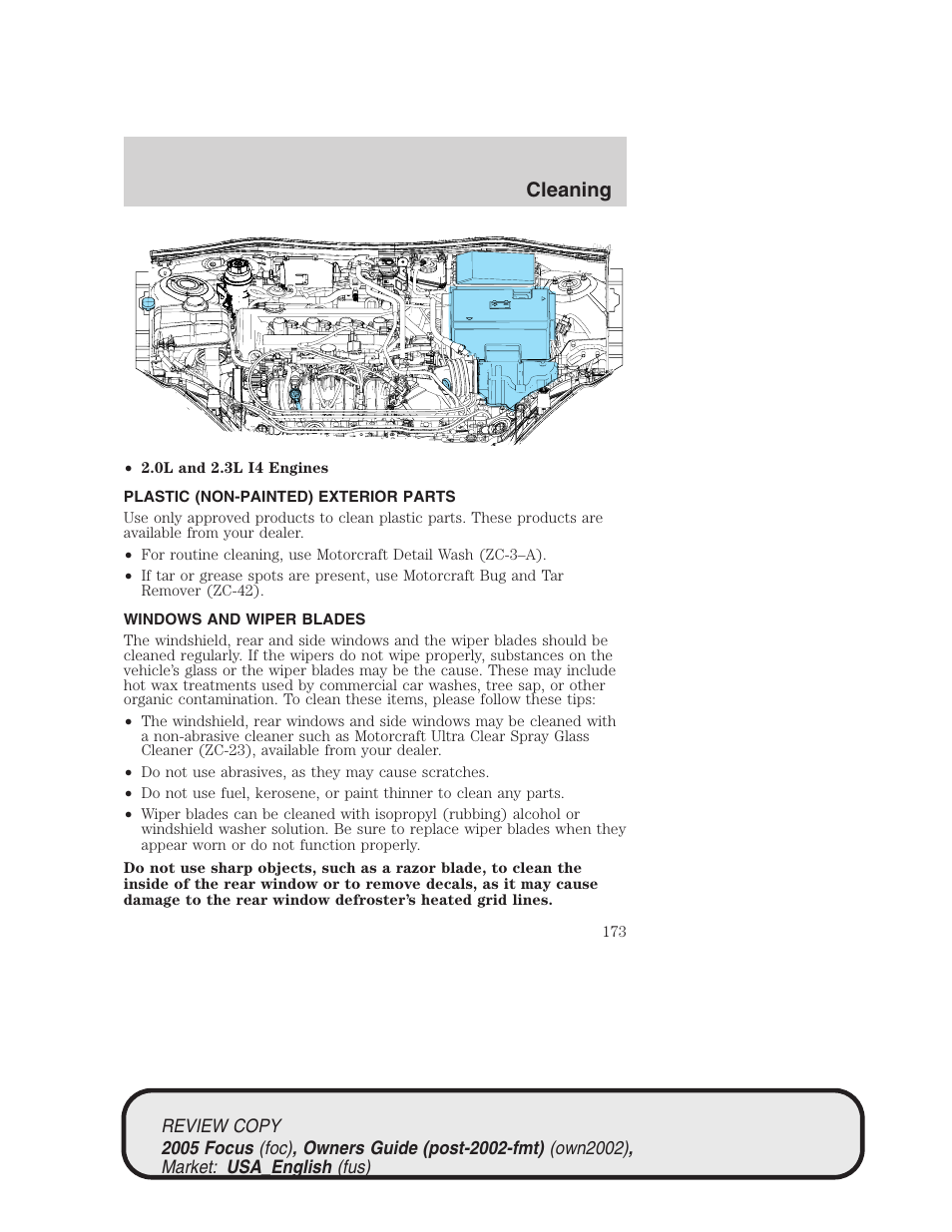 Cleaning | FORD 2005 Focus v.2 User Manual | Page 173 / 224