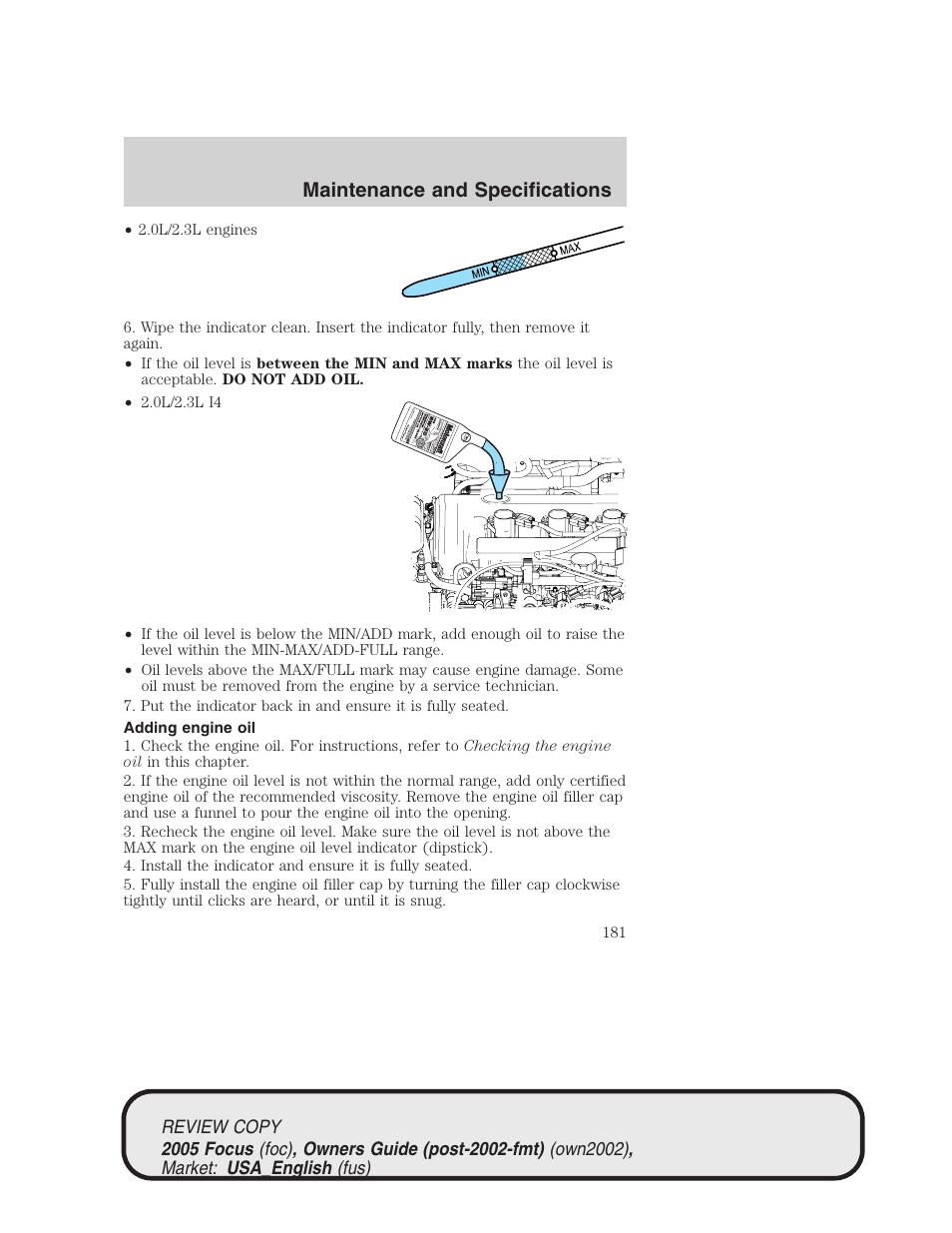 Maintenance and specifications | FORD 2005 Focus v.2 User Manual | Page 181 / 224