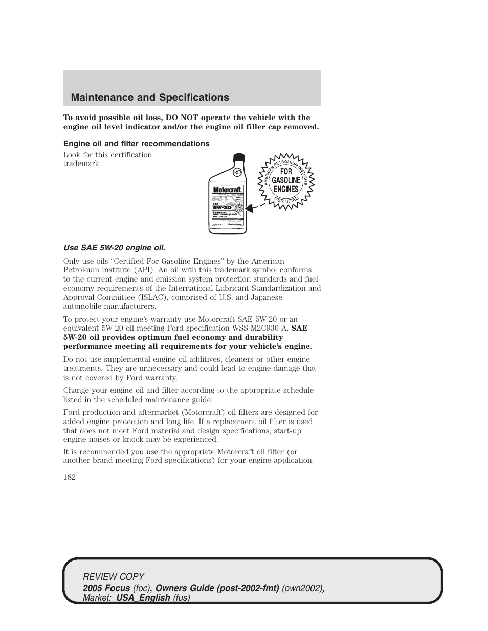 Maintenance and specifications | FORD 2005 Focus v.2 User Manual | Page 182 / 224