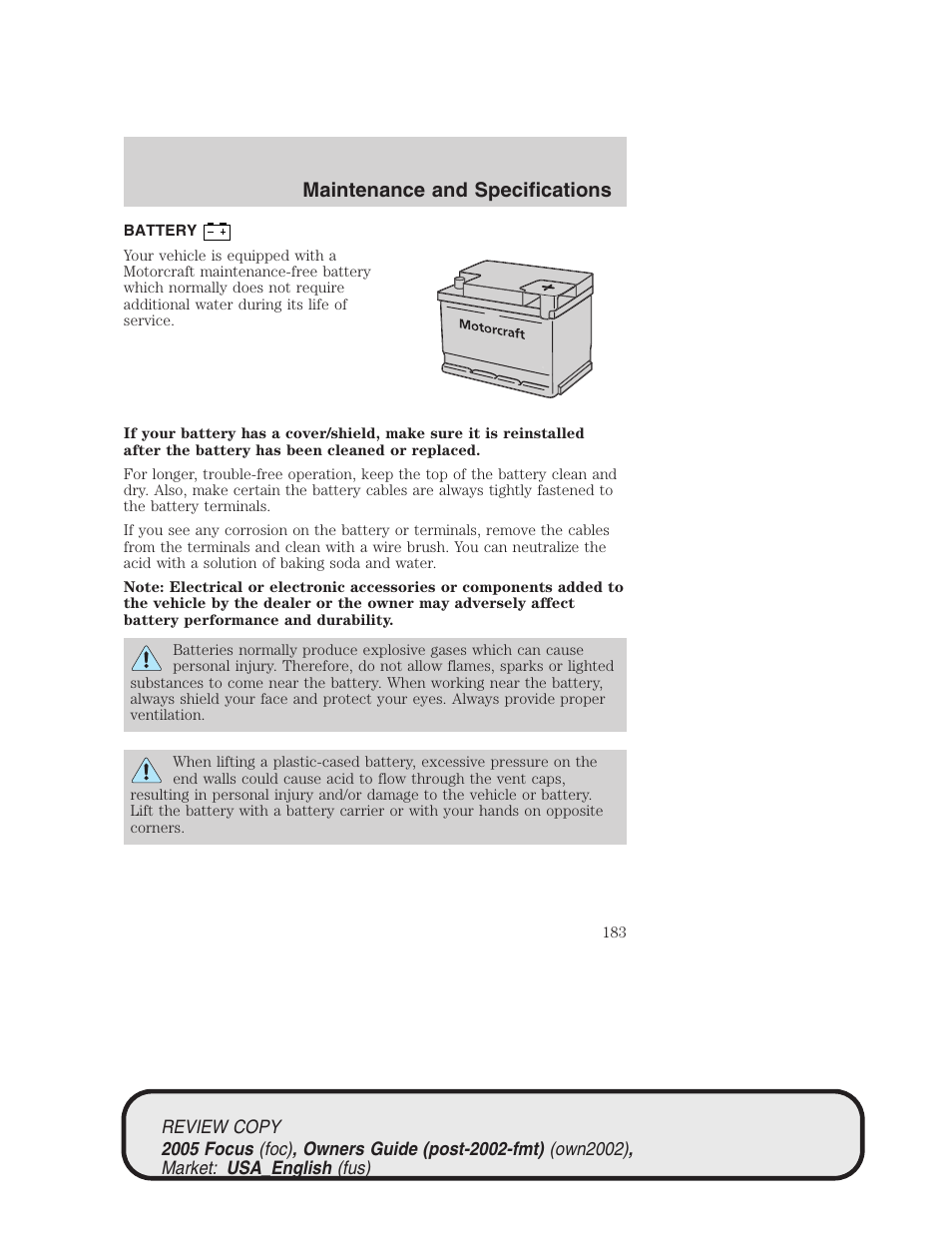 Maintenance and specifications | FORD 2005 Focus v.2 User Manual | Page 183 / 224