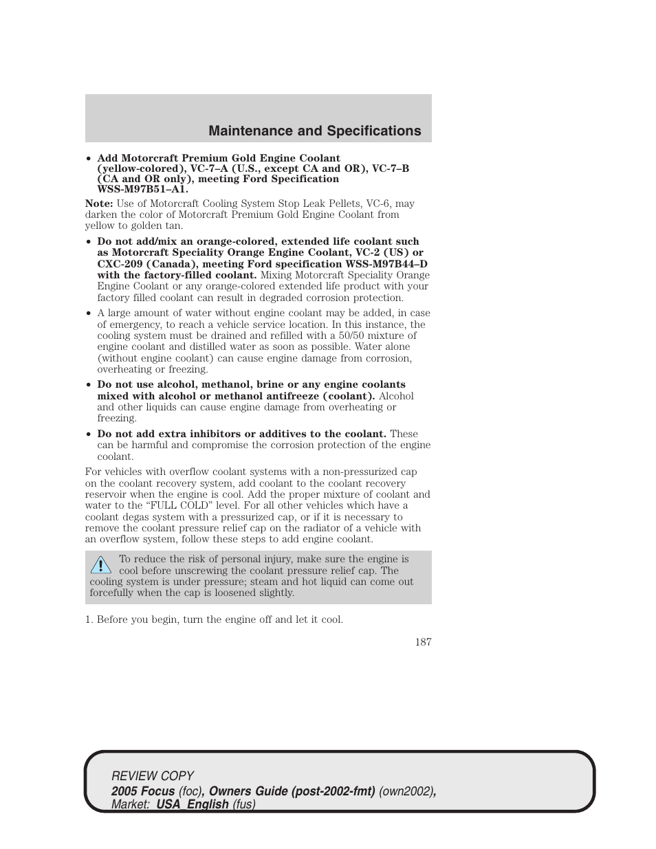 Maintenance and specifications | FORD 2005 Focus v.2 User Manual | Page 187 / 224