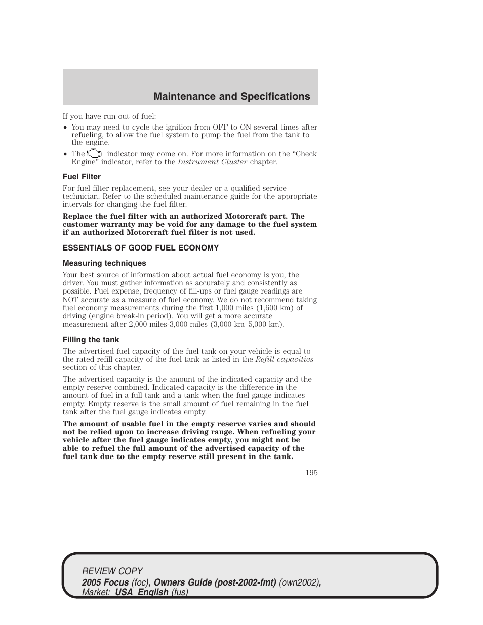 Maintenance and specifications | FORD 2005 Focus v.2 User Manual | Page 195 / 224