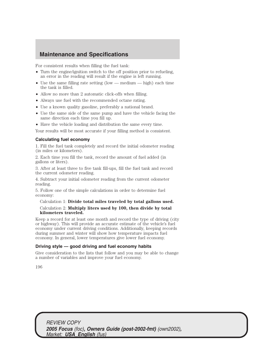 Maintenance and specifications | FORD 2005 Focus v.2 User Manual | Page 196 / 224