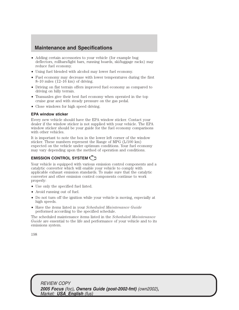 Maintenance and specifications | FORD 2005 Focus v.2 User Manual | Page 198 / 224