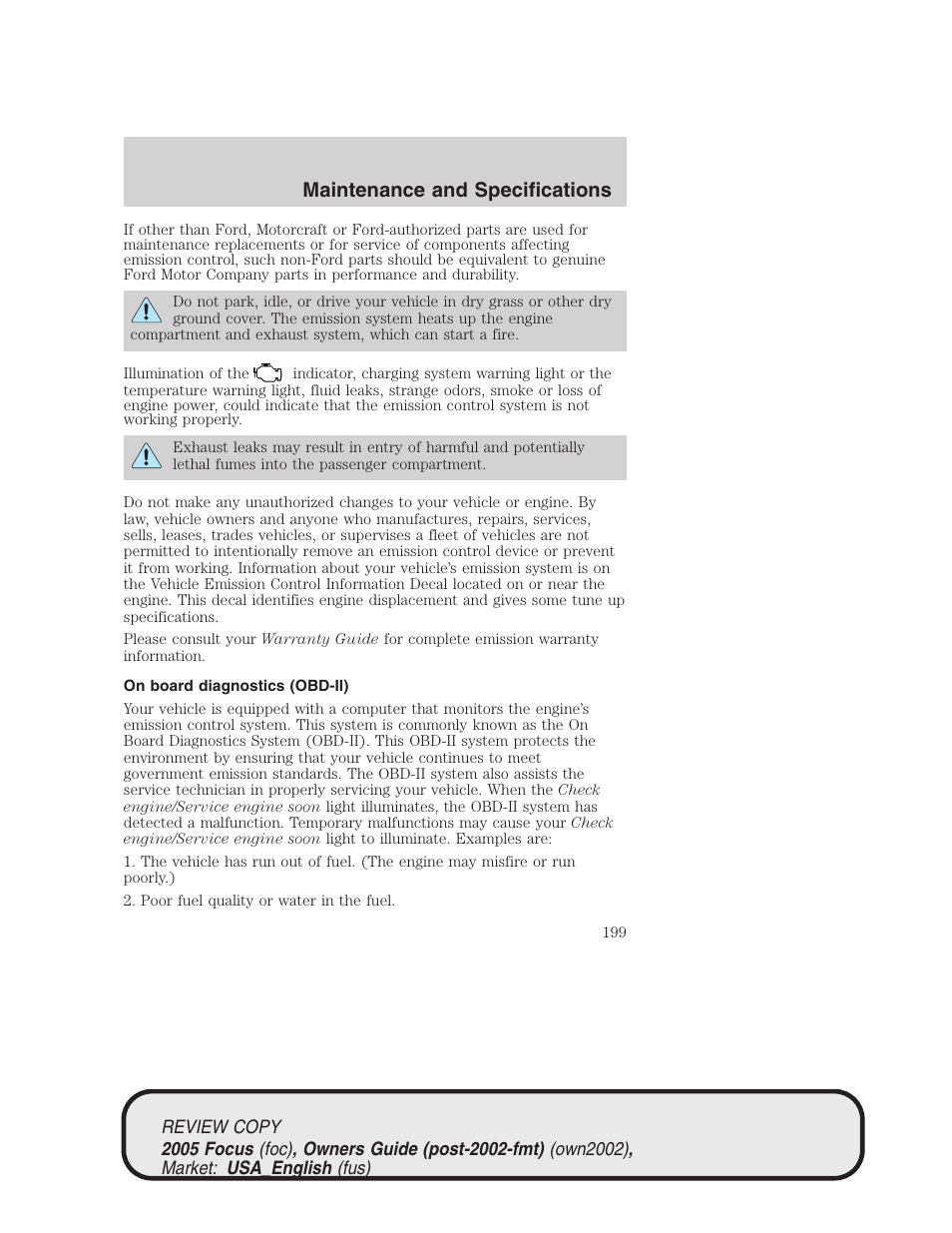 Maintenance and specifications | FORD 2005 Focus v.2 User Manual | Page 199 / 224