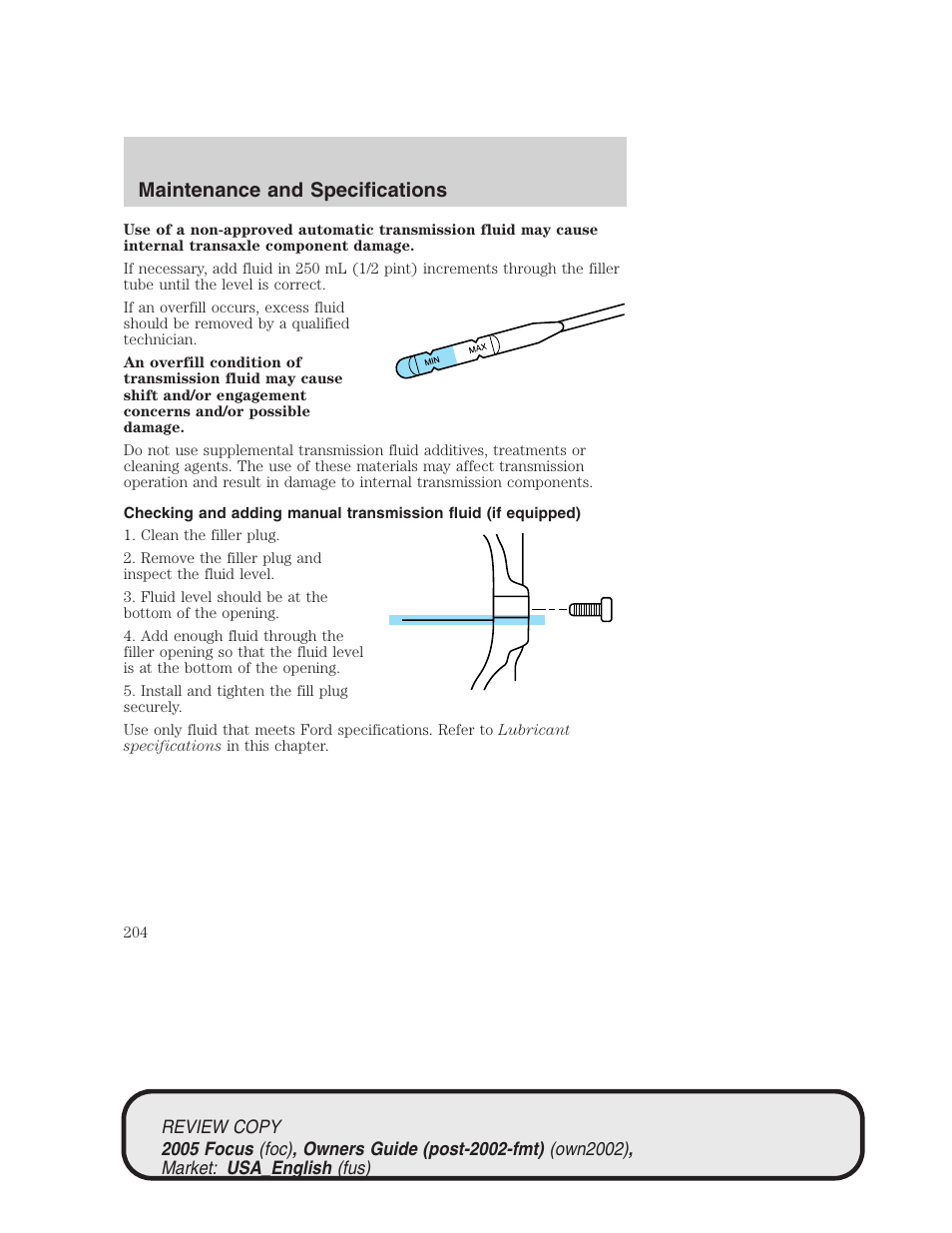 Maintenance and specifications | FORD 2005 Focus v.2 User Manual | Page 204 / 224