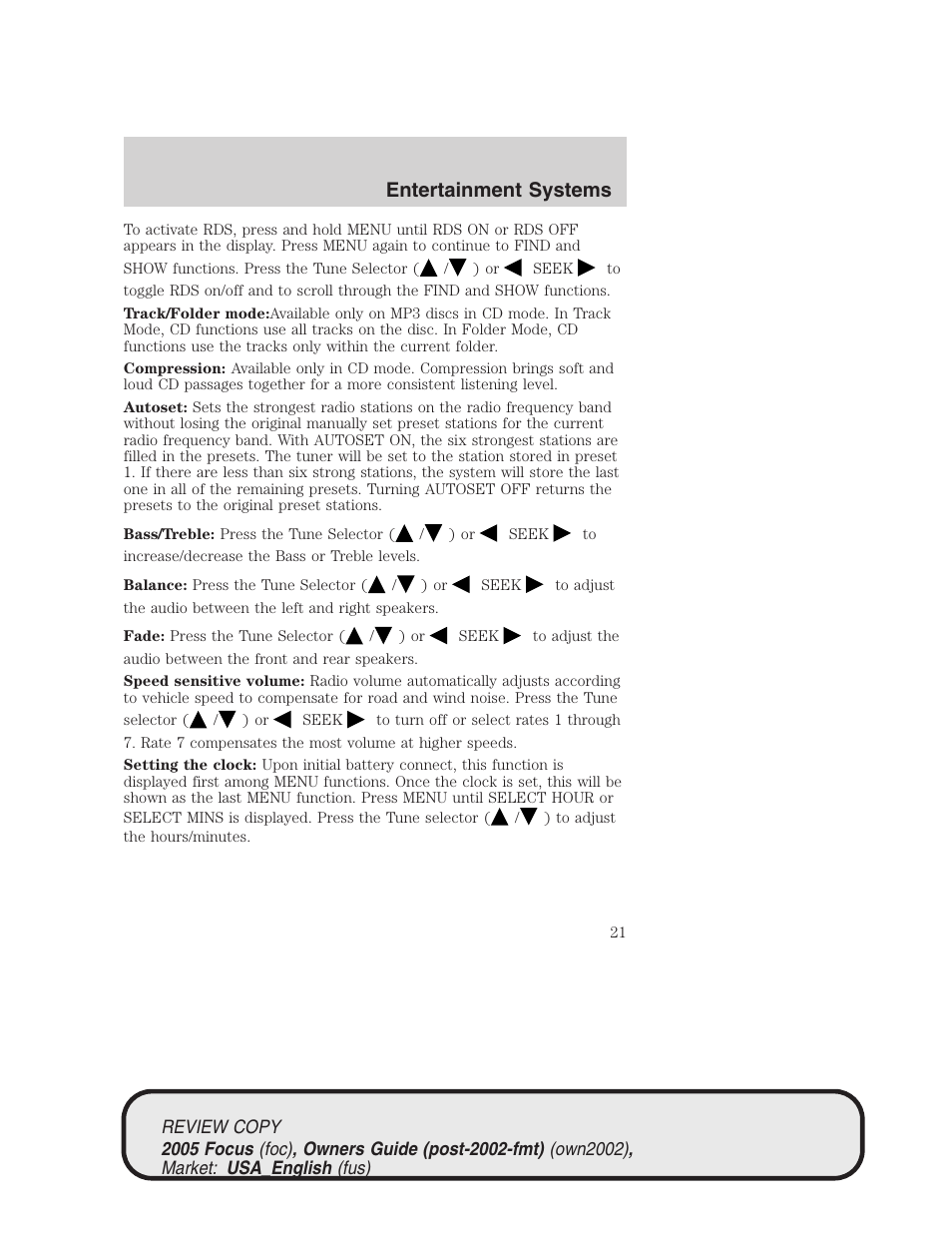 Entertainment systems | FORD 2005 Focus v.2 User Manual | Page 21 / 224