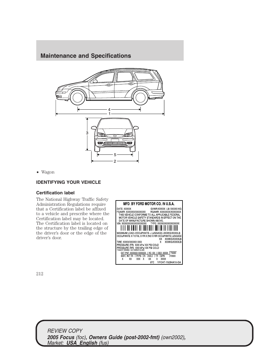 Maintenance and specifications | FORD 2005 Focus v.2 User Manual | Page 212 / 224