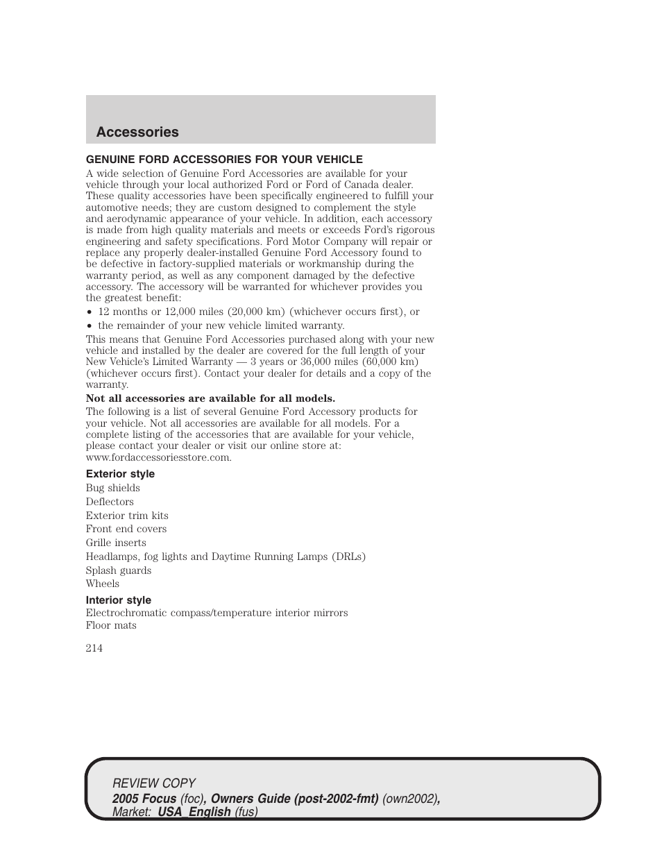 Accessories | FORD 2005 Focus v.2 User Manual | Page 214 / 224