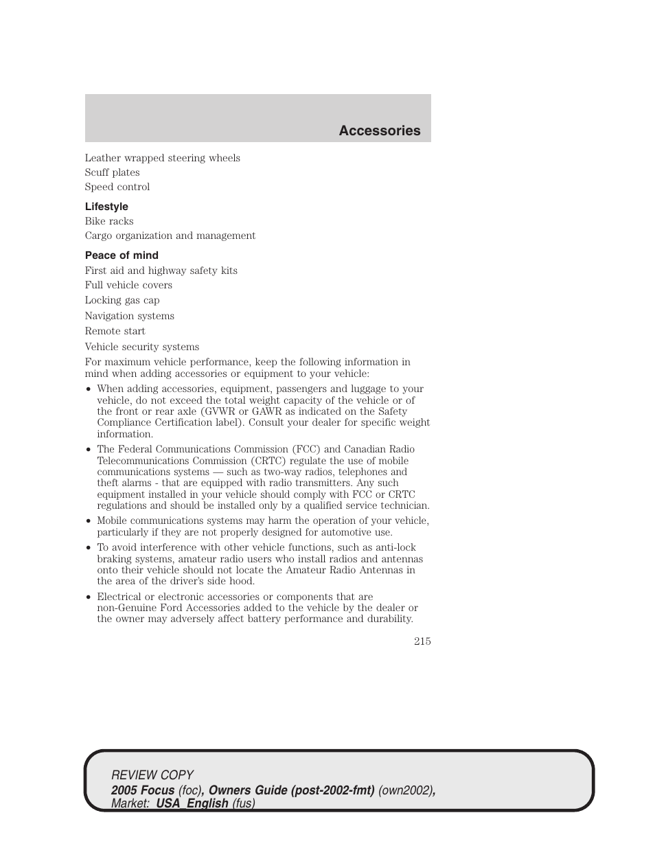 Accessories | FORD 2005 Focus v.2 User Manual | Page 215 / 224