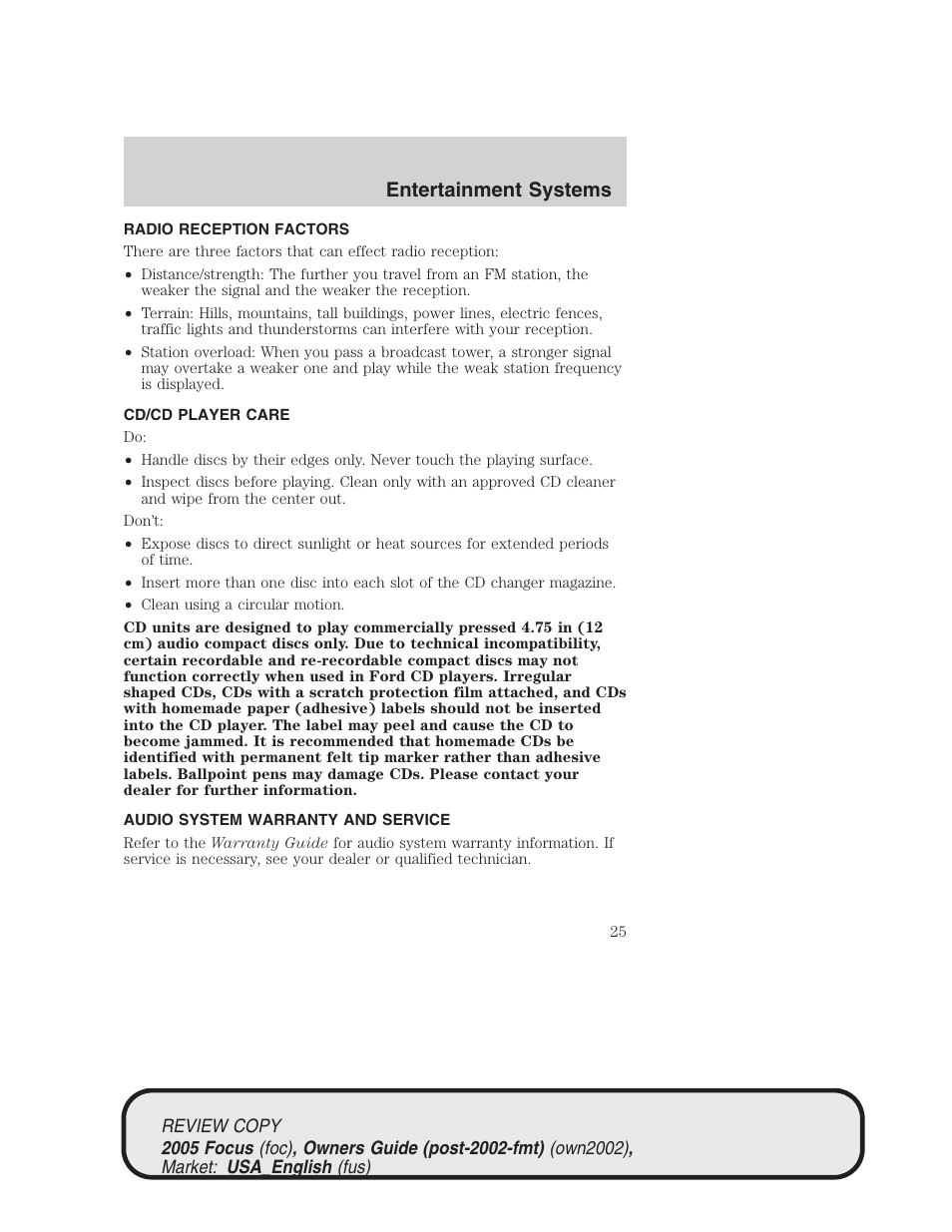 Entertainment systems | FORD 2005 Focus v.2 User Manual | Page 25 / 224