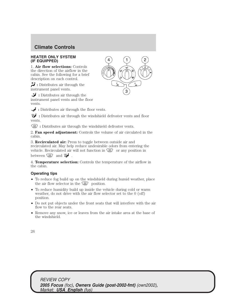 Climate controls | FORD 2005 Focus v.2 User Manual | Page 26 / 224