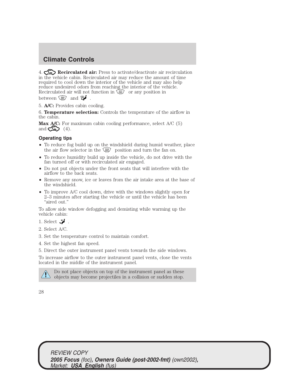 Climate controls | FORD 2005 Focus v.2 User Manual | Page 28 / 224