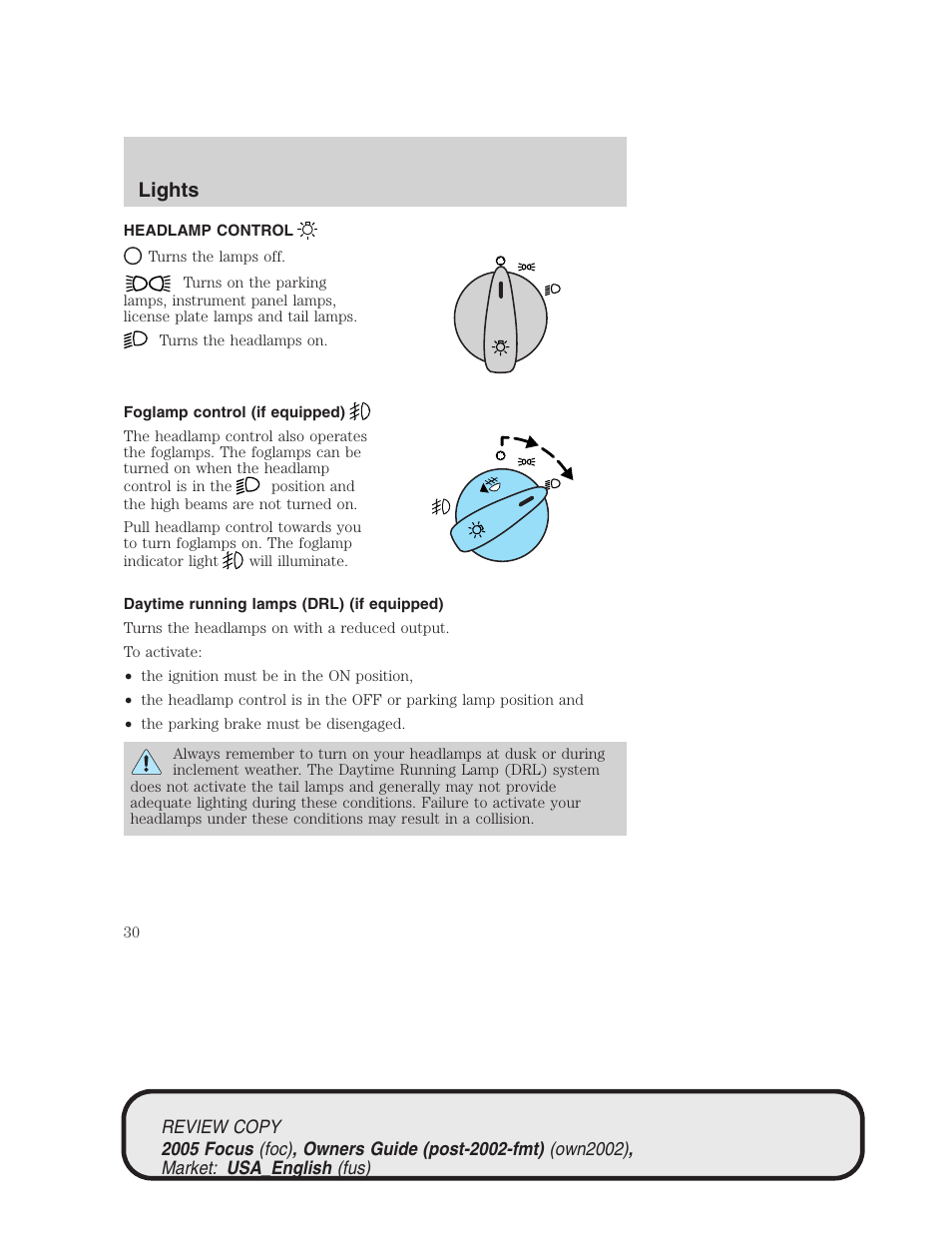 Lights | FORD 2005 Focus v.2 User Manual | Page 30 / 224