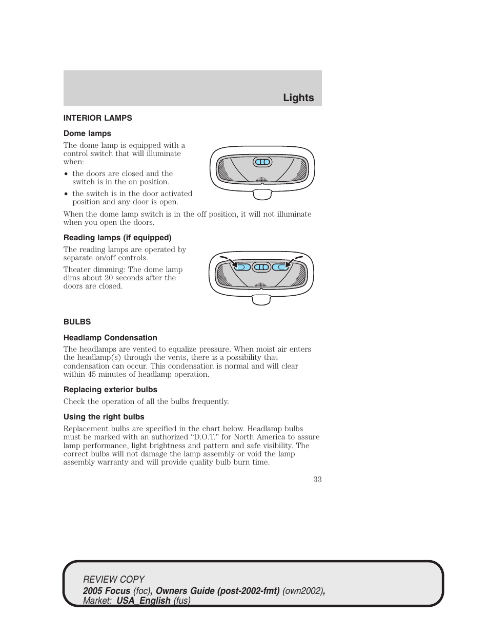 Lights | FORD 2005 Focus v.2 User Manual | Page 33 / 224