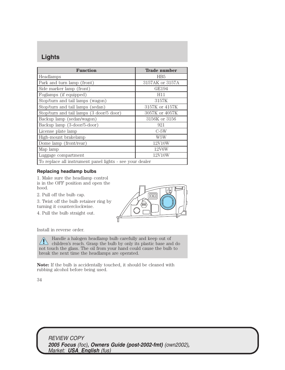 Lights | FORD 2005 Focus v.2 User Manual | Page 34 / 224