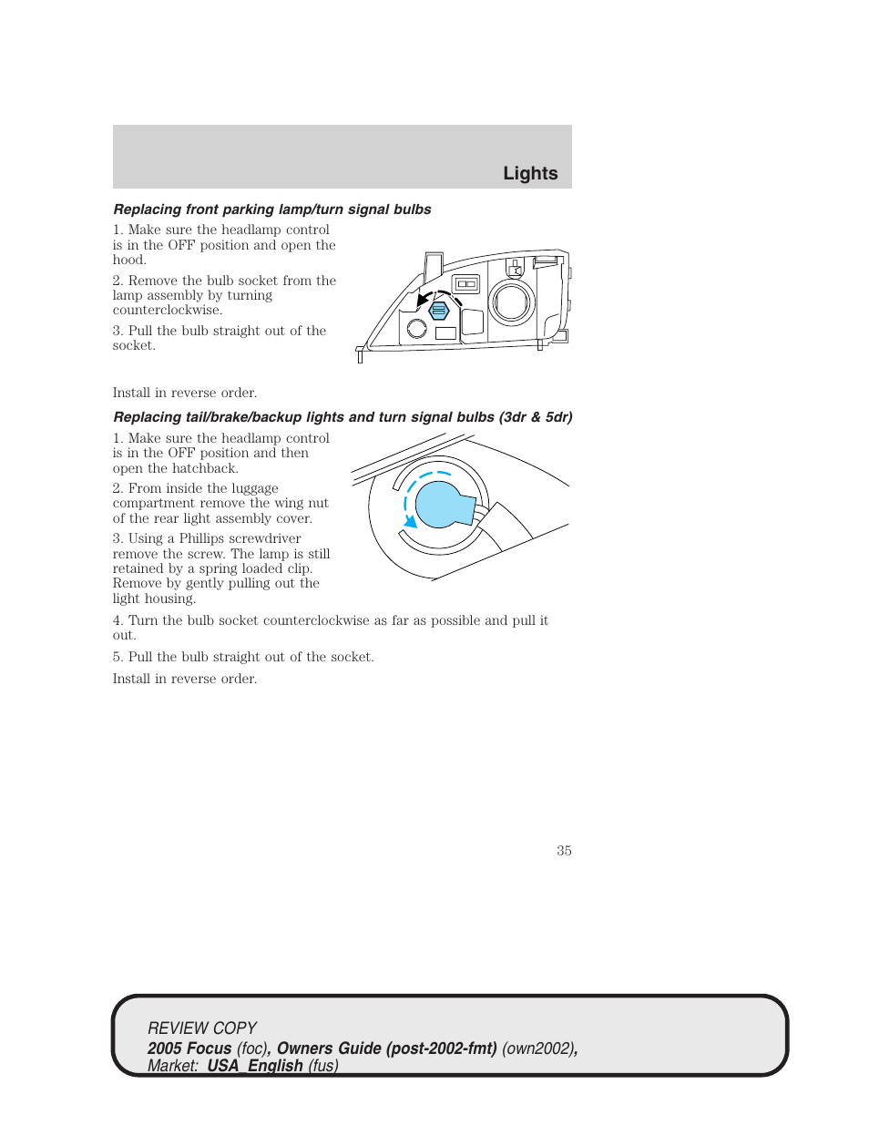 Lights | FORD 2005 Focus v.2 User Manual | Page 35 / 224