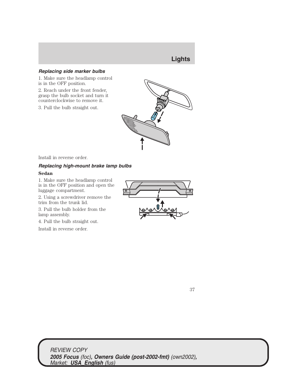 Lights | FORD 2005 Focus v.2 User Manual | Page 37 / 224