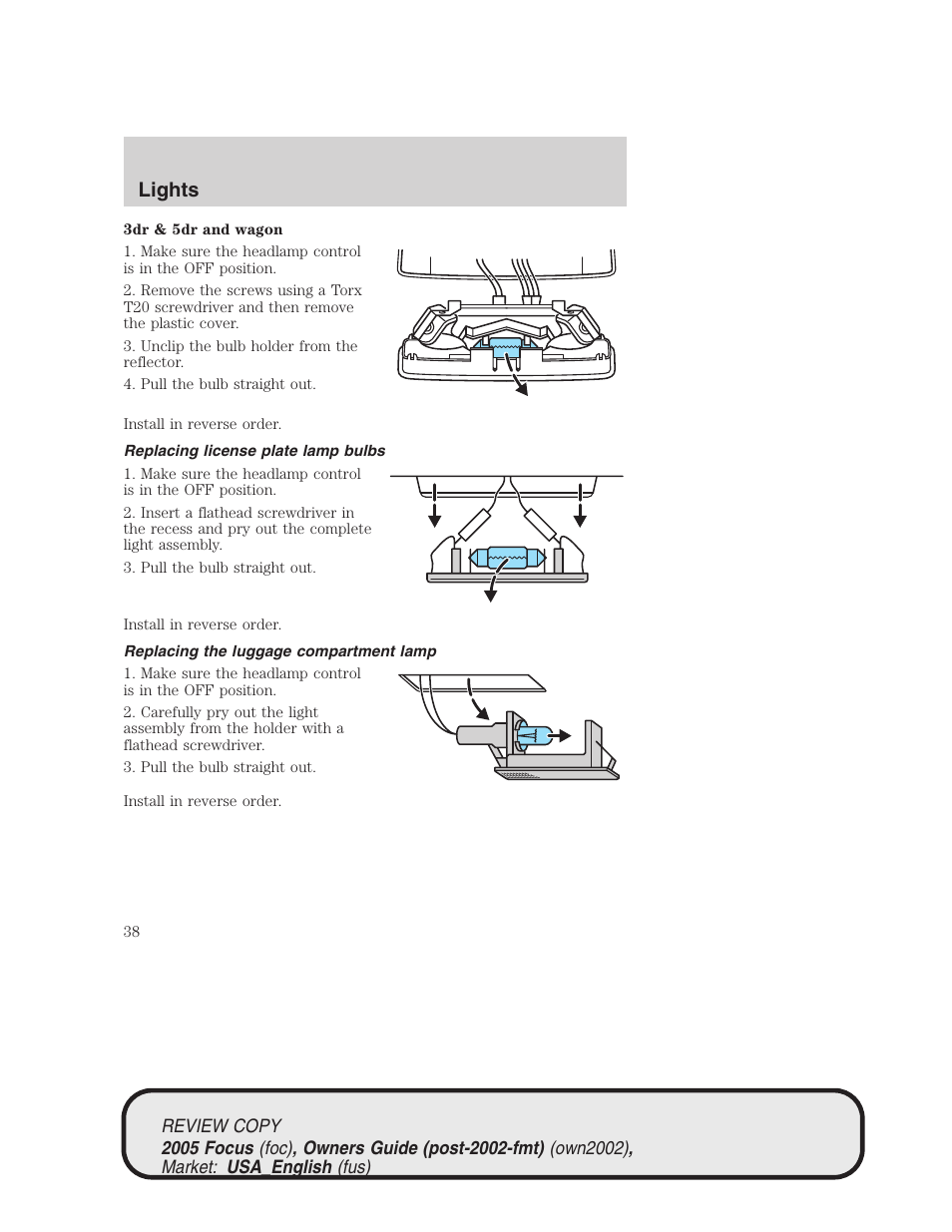 Lights | FORD 2005 Focus v.2 User Manual | Page 38 / 224