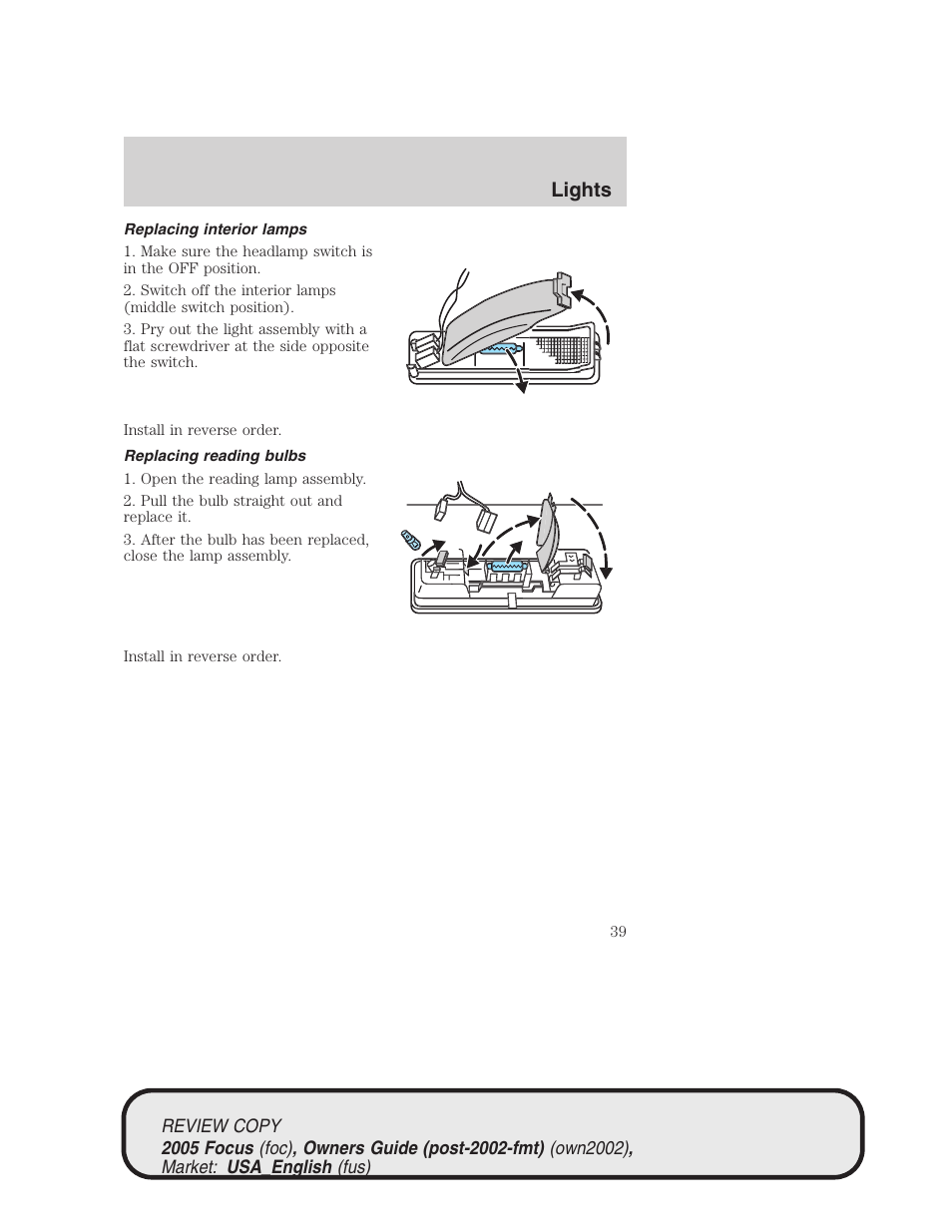 Lights | FORD 2005 Focus v.2 User Manual | Page 39 / 224