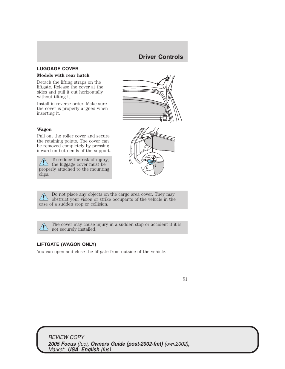 Driver controls | FORD 2005 Focus v.2 User Manual | Page 51 / 224