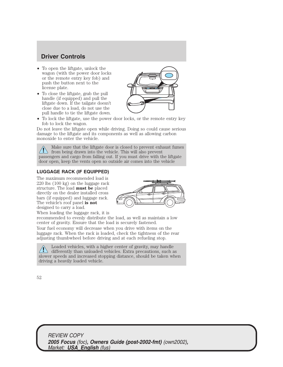 Driver controls | FORD 2005 Focus v.2 User Manual | Page 52 / 224