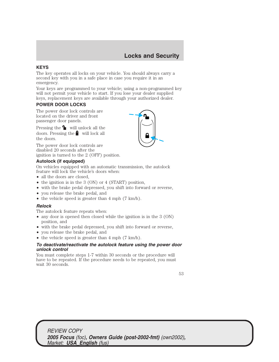 Locks and security | FORD 2005 Focus v.2 User Manual | Page 53 / 224