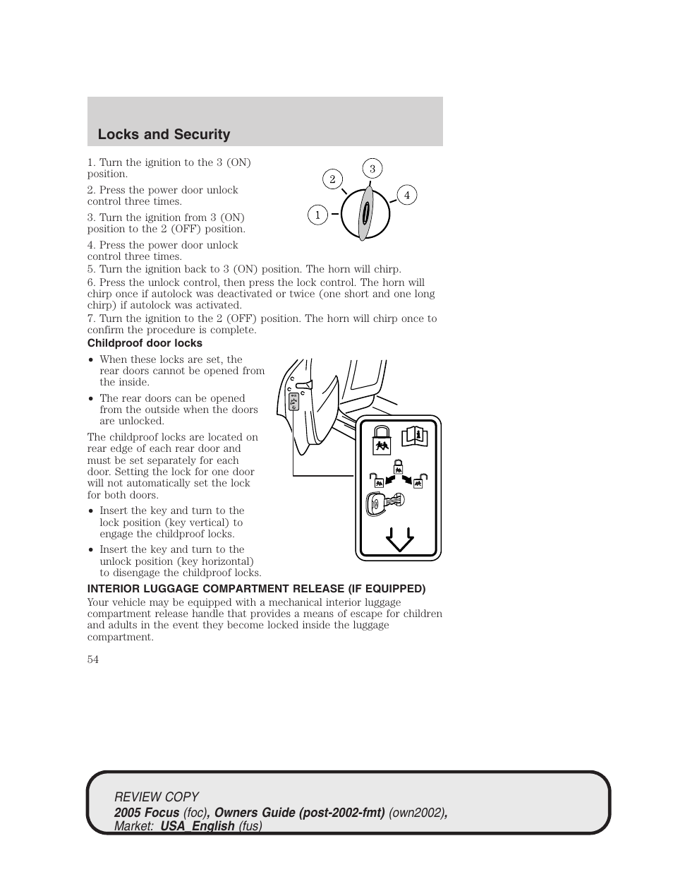 Locks and security | FORD 2005 Focus v.2 User Manual | Page 54 / 224