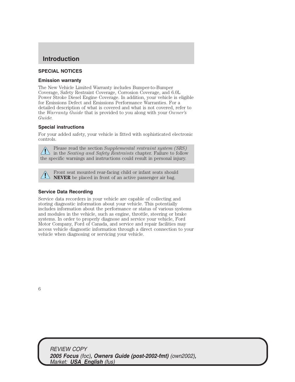 Introduction | FORD 2005 Focus v.2 User Manual | Page 6 / 224