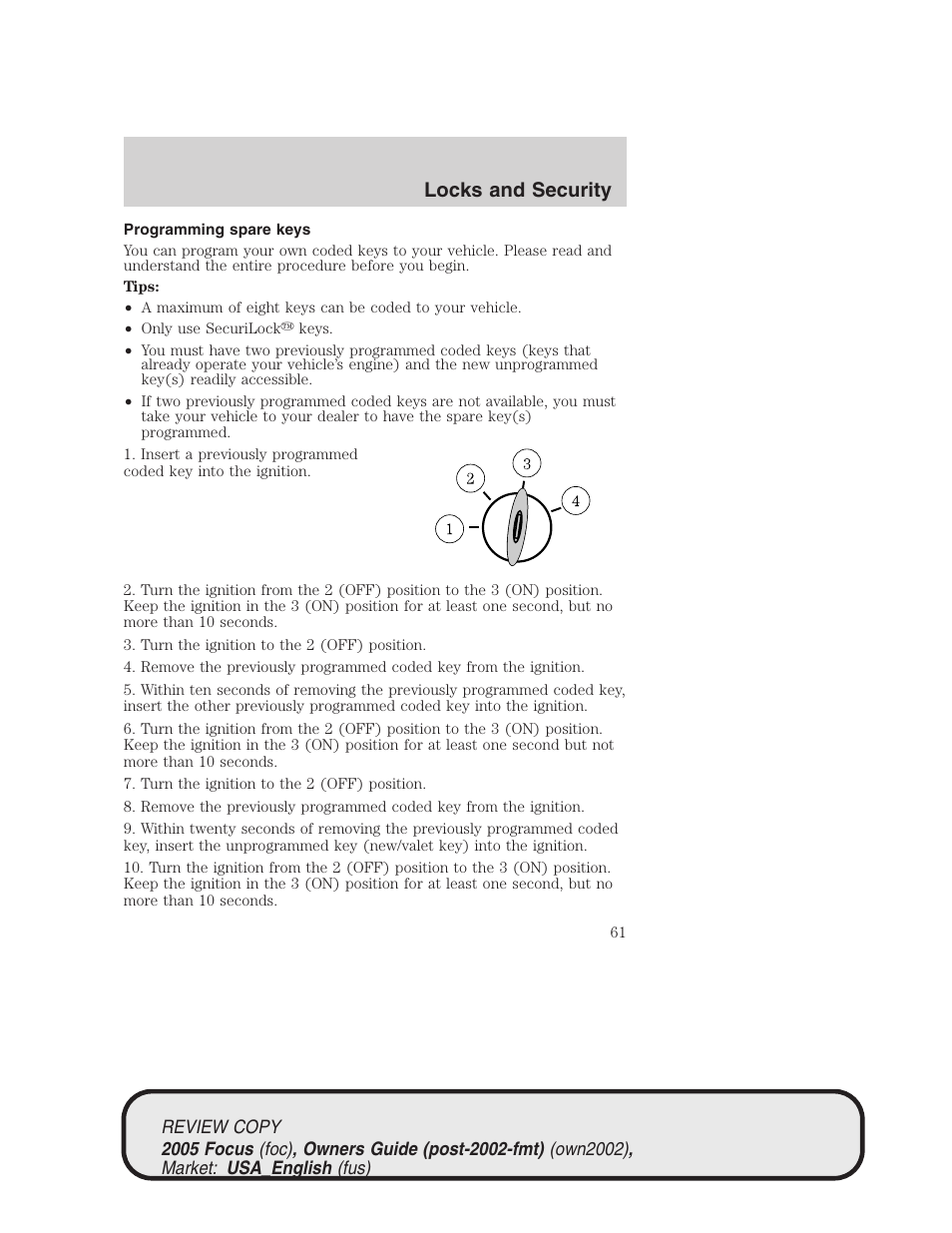 Locks and security | FORD 2005 Focus v.2 User Manual | Page 61 / 224