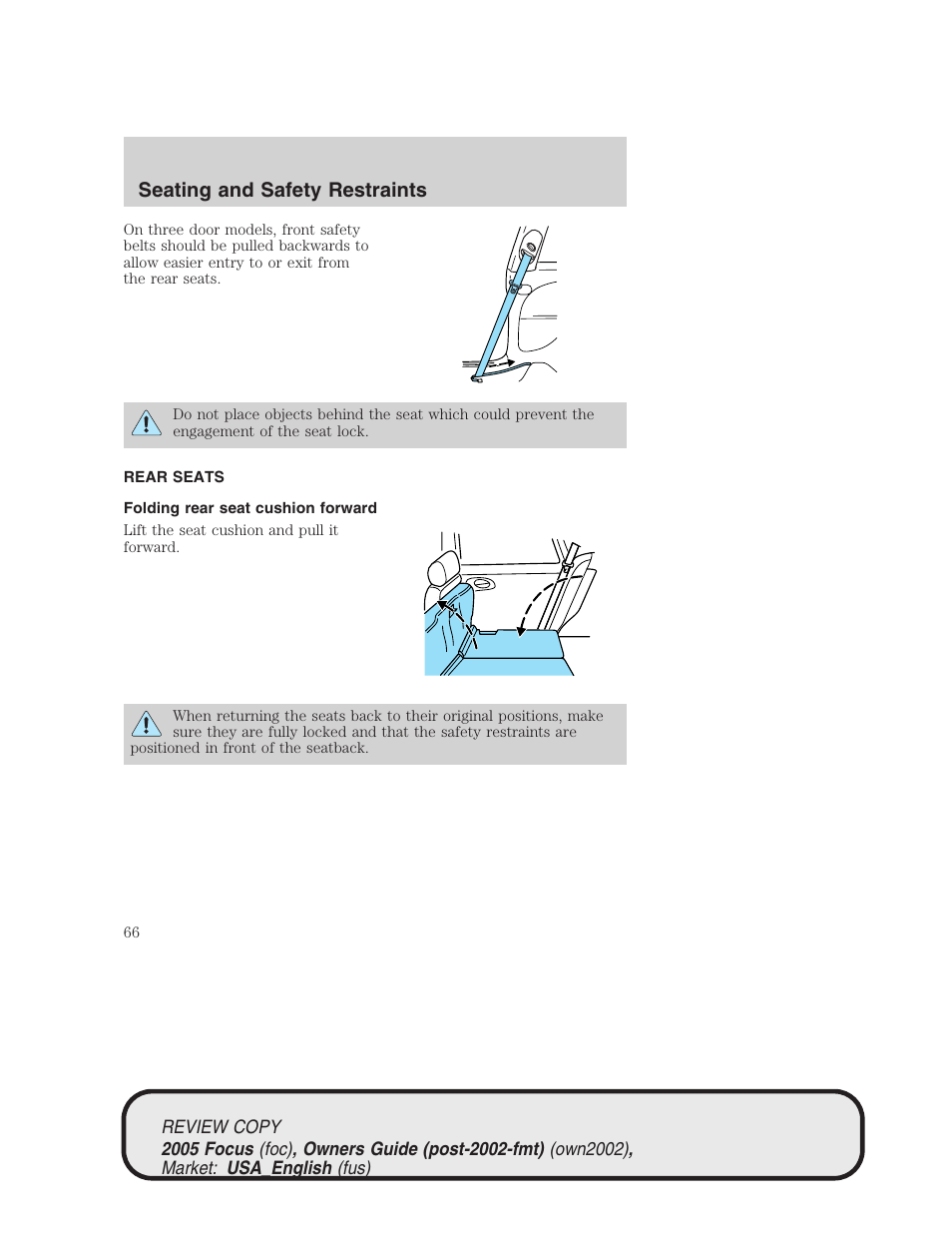 Seating and safety restraints | FORD 2005 Focus v.2 User Manual | Page 66 / 224