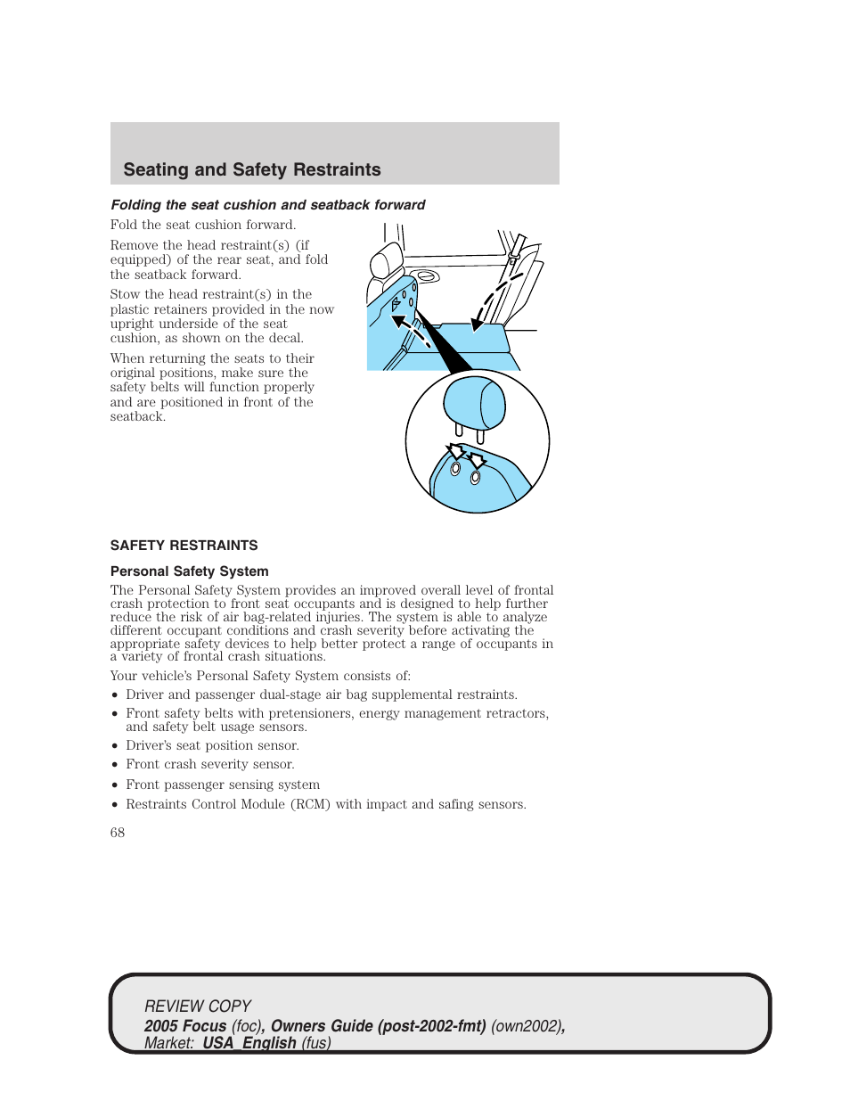 Seating and safety restraints | FORD 2005 Focus v.2 User Manual | Page 68 / 224