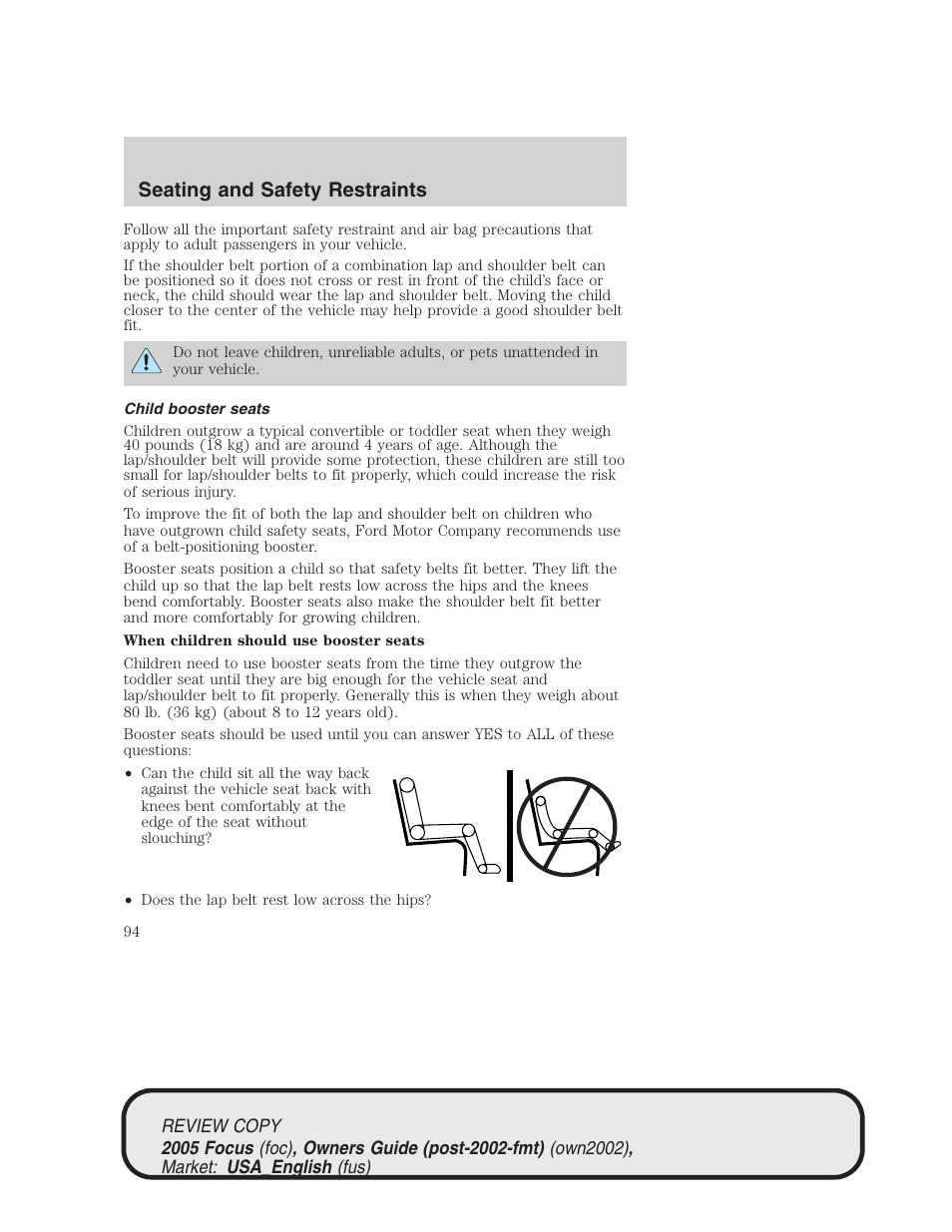 Seating and safety restraints | FORD 2005 Focus v.2 User Manual | Page 94 / 224