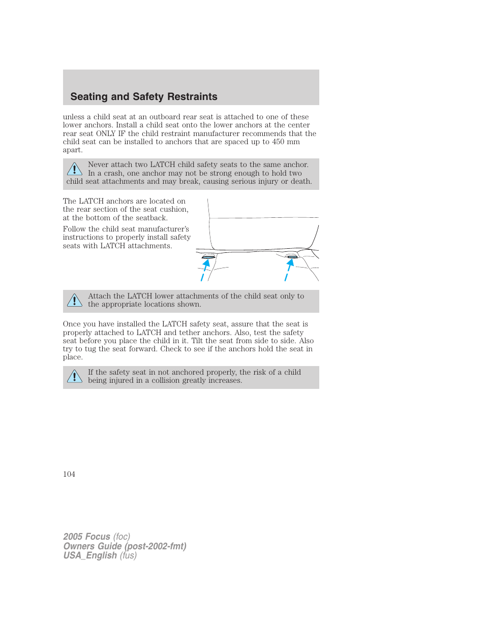 Seating and safety restraints | FORD 2005 Focus v.3 User Manual | Page 104 / 224