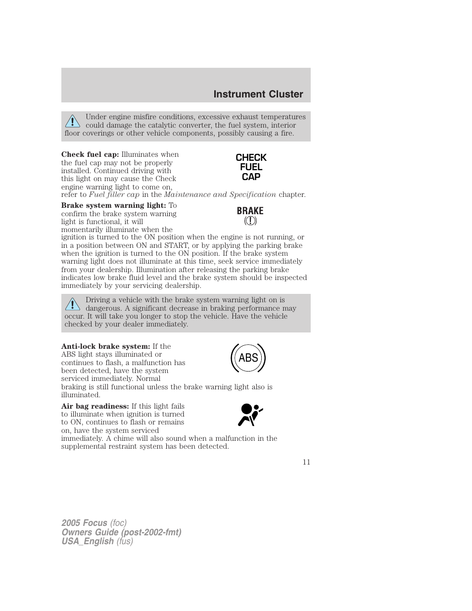 FORD 2005 Focus v.3 User Manual | Page 11 / 224