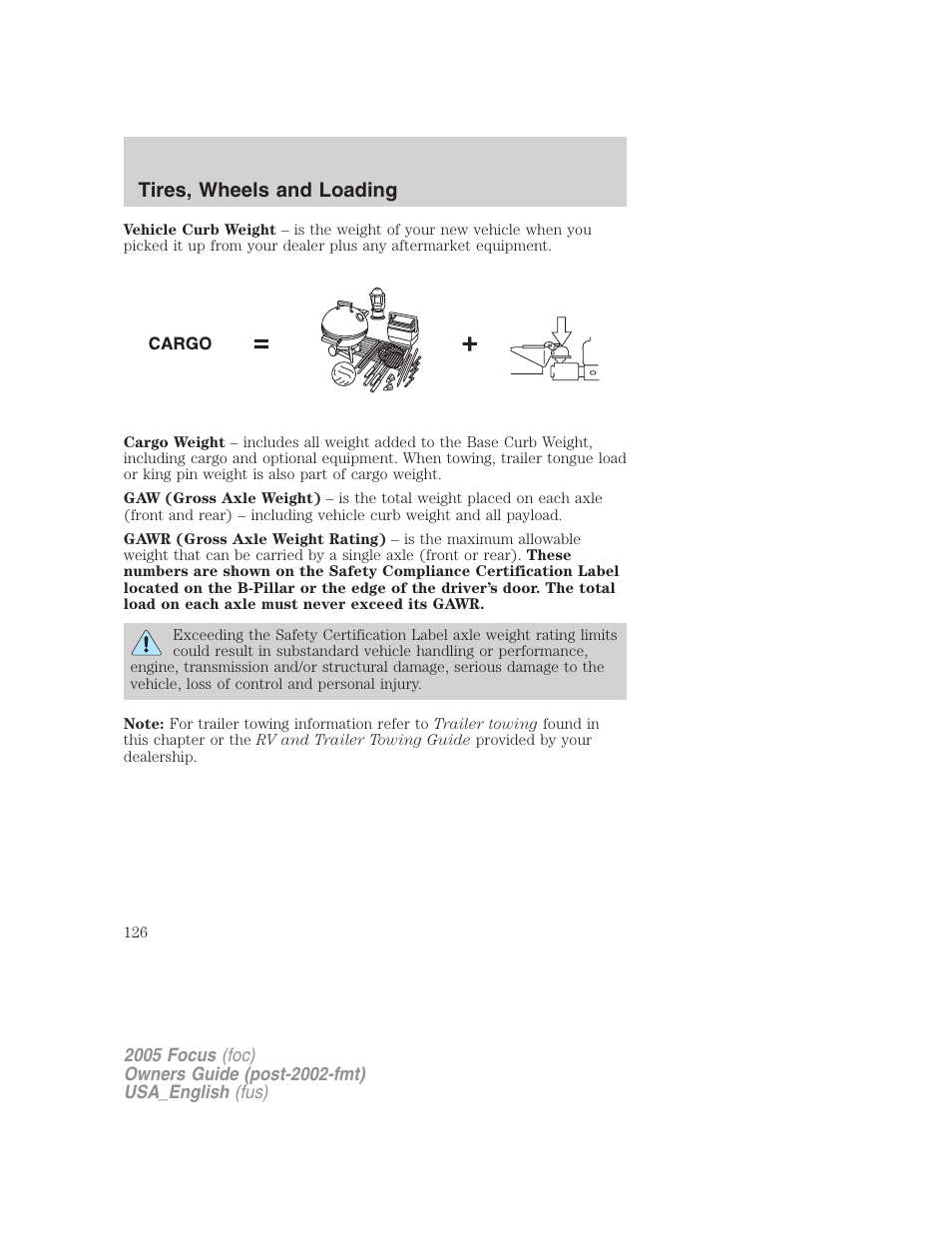 Tires, wheels and loading | FORD 2005 Focus v.3 User Manual | Page 126 / 224